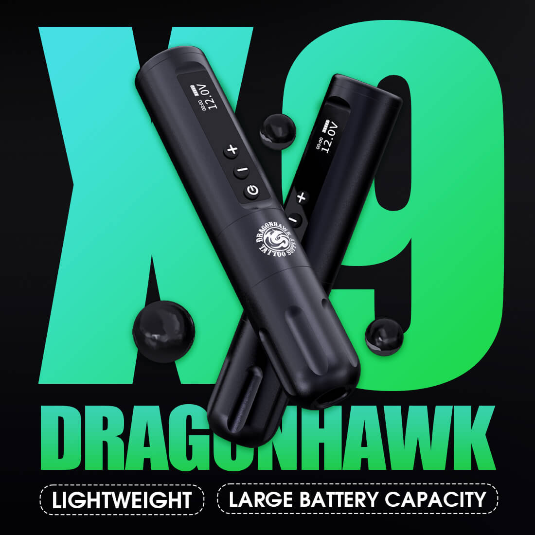 Dragonhawk Wireless Tattoo Pen Machine with 3.5MM stroke Mcore Brushless  Motor 3400mAh | X9