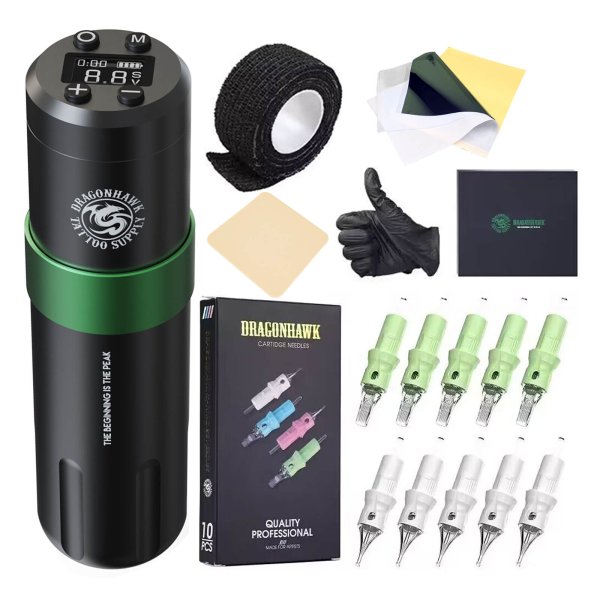 Dragonahwk Wireless Tattoo Machine Beginner Complete Kit Rotary Pen 50Pcs  Cartridges Needles Color Inks Battery Power Supply 375DC : Amazon.in: Beauty